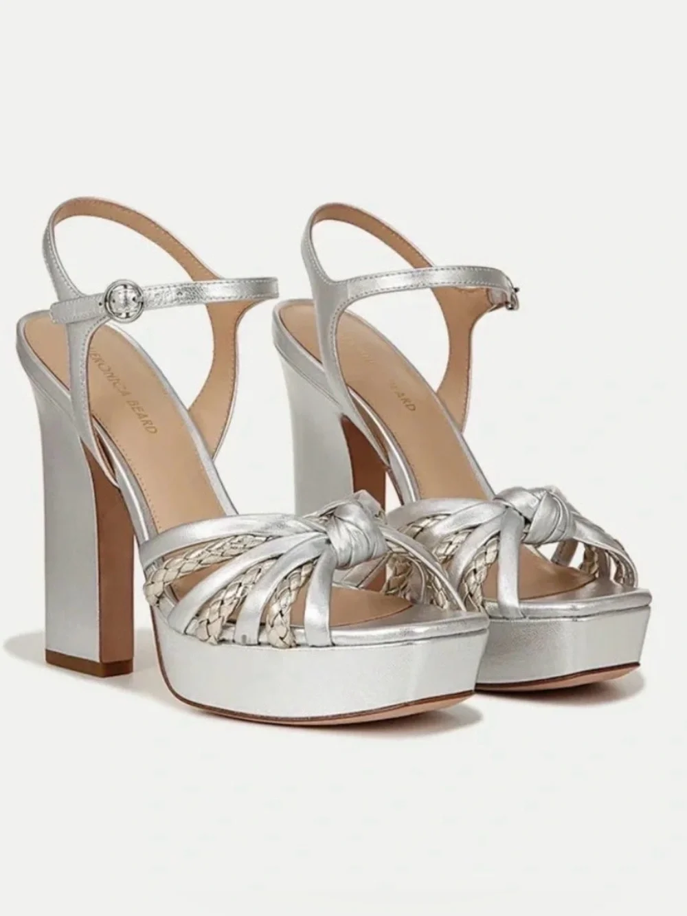 Veronica Beard Silver Braided Knot Platform Sandals